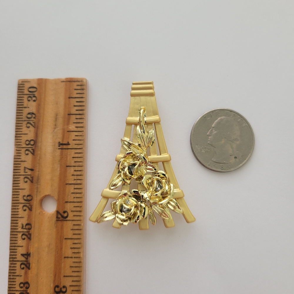 Vintage Signed Danecraft Garden Flower Lattice Trellis Pin Brooch Goldtone - Picture 8 of 8